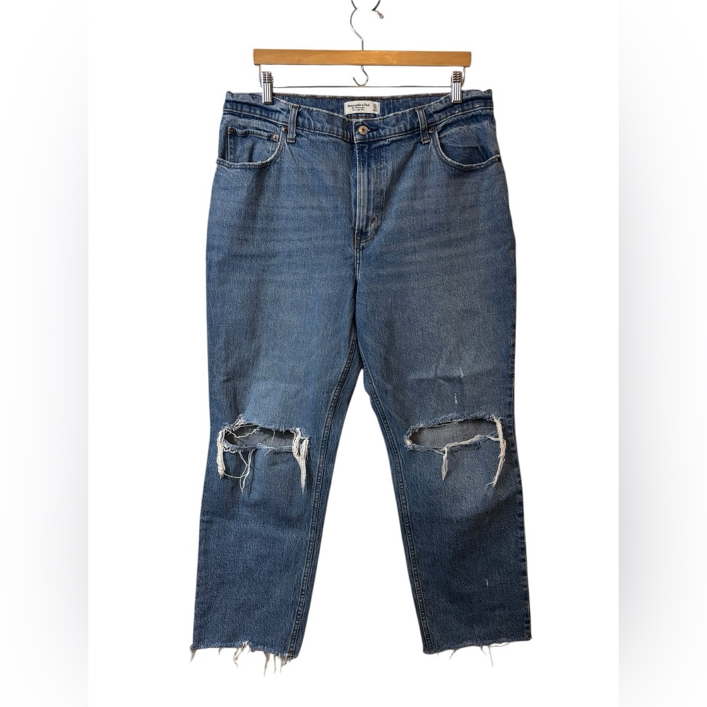 ABERCROMBIE & FITCH | denim blue jeans 90s straight ultra high rise 33 16s 16 s - Picture 1 of 4